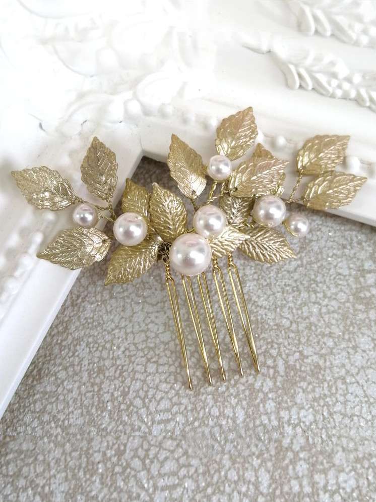 gold leaf bridal comb ar637