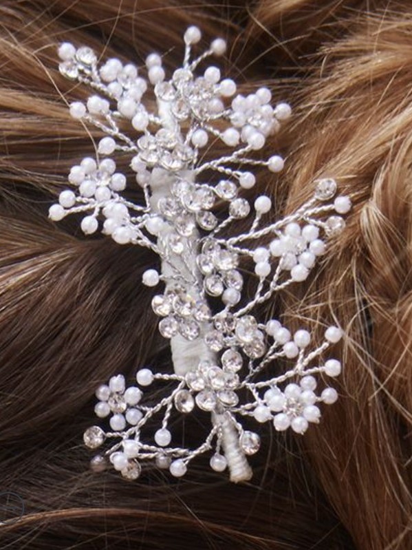 Small Pearl and Rhinestone Hair Comb j042 close