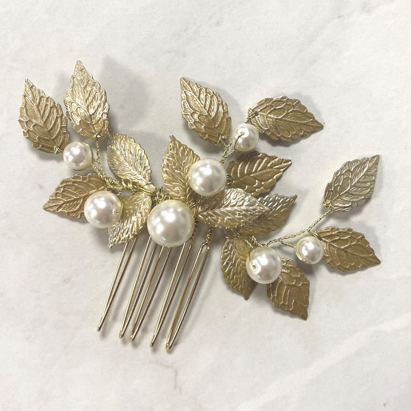 gold leaf bridal comb ar637