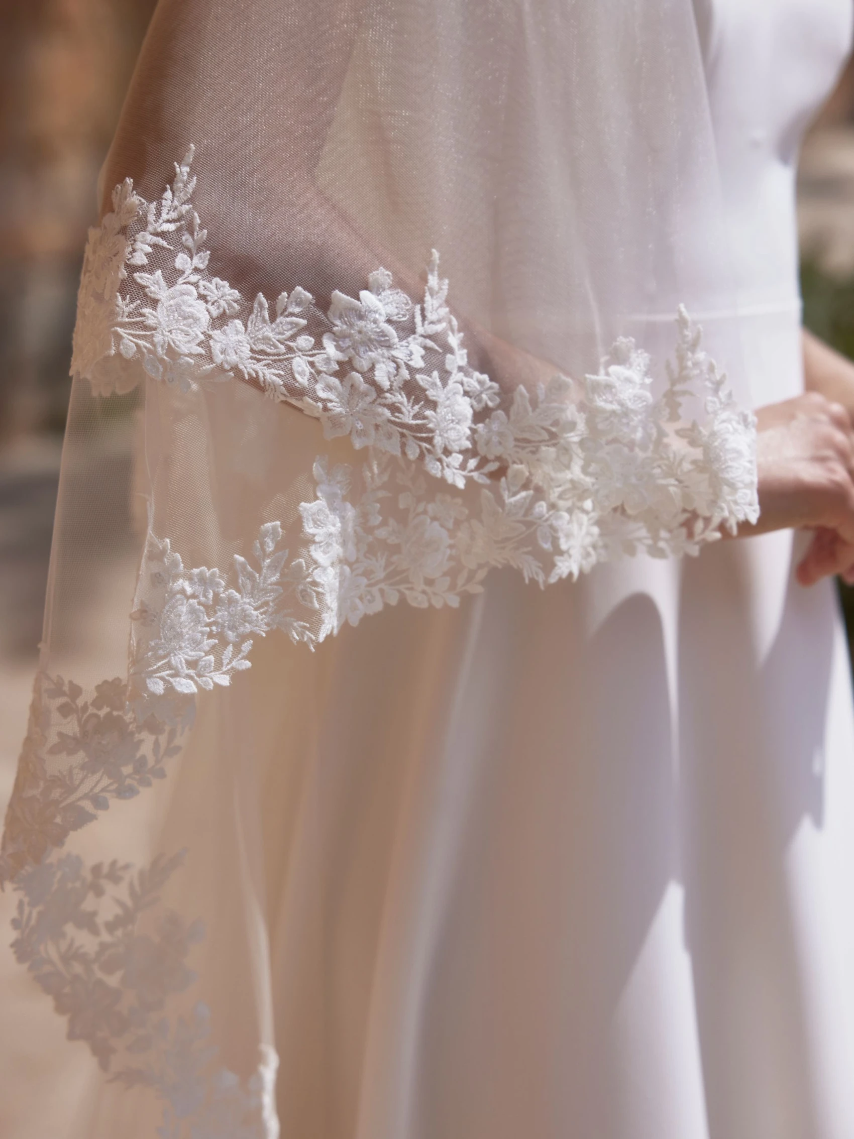 floral lace chapel veil closeup