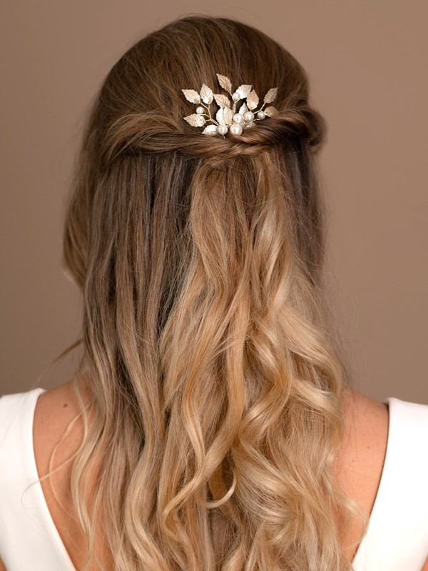gold leaf bridal comb ar637