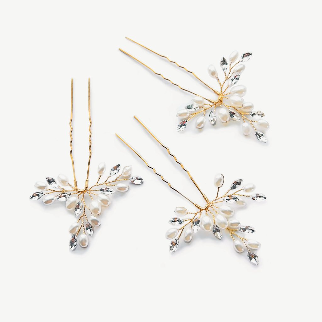 Cosmos Crystal Pearl Hairpin Set Gold