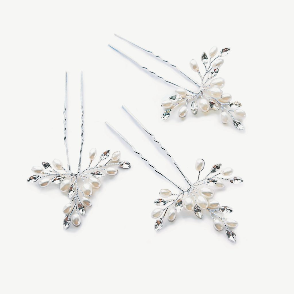 Cosmos Crystal Pearl Hairpin Set Silver
