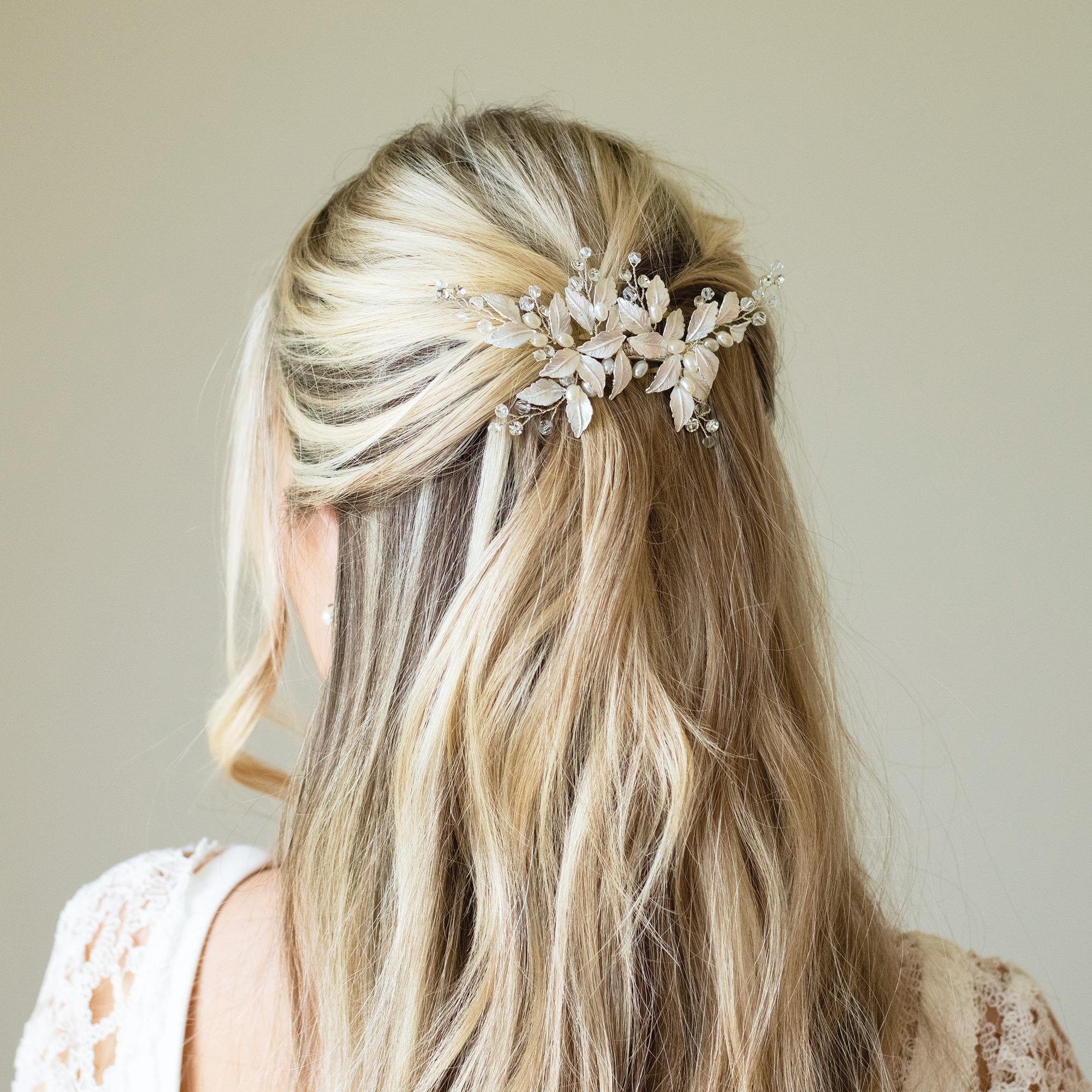 Crystal and Pearl Leaf Hair Clip