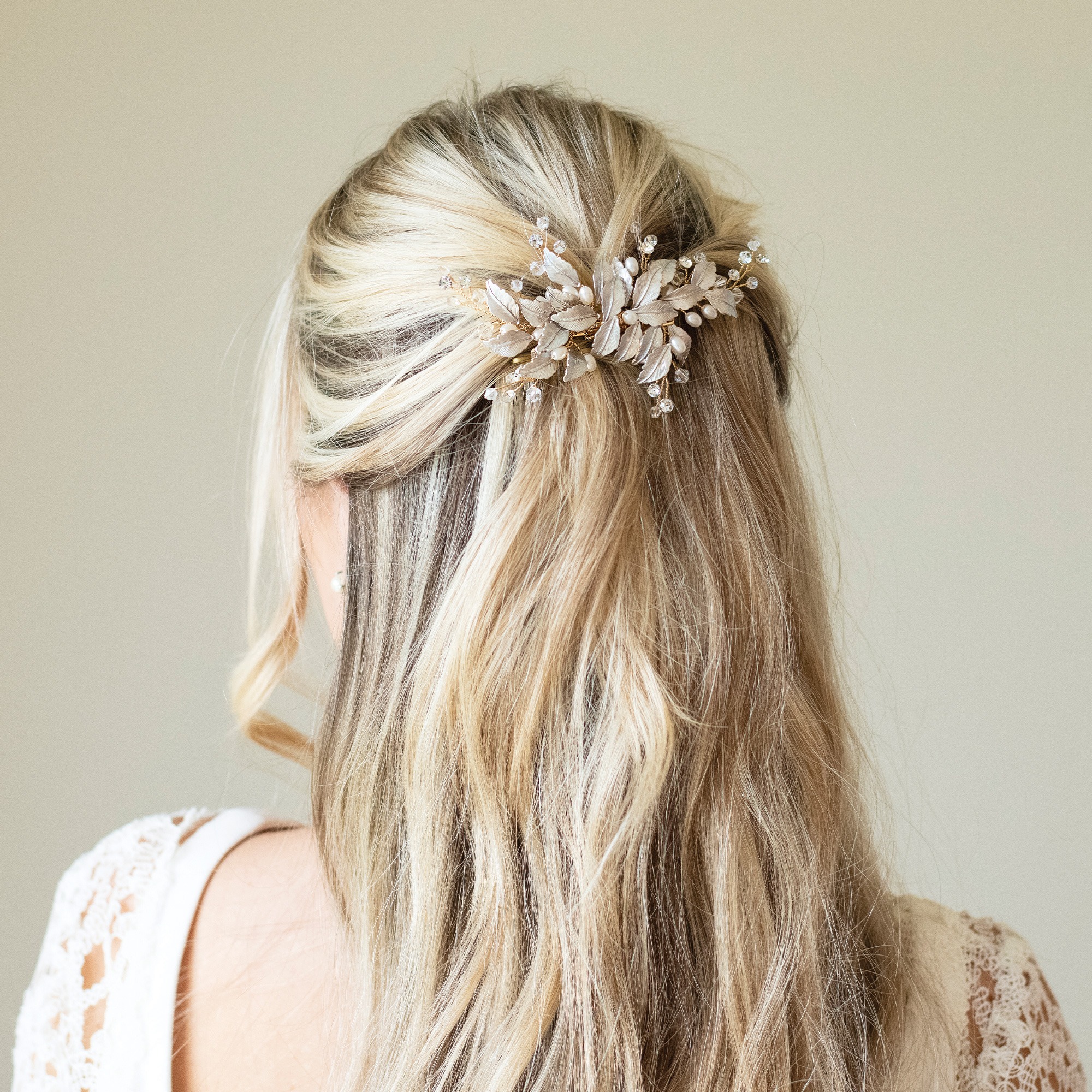 Crystal and Pearl Leaf Hair Clip