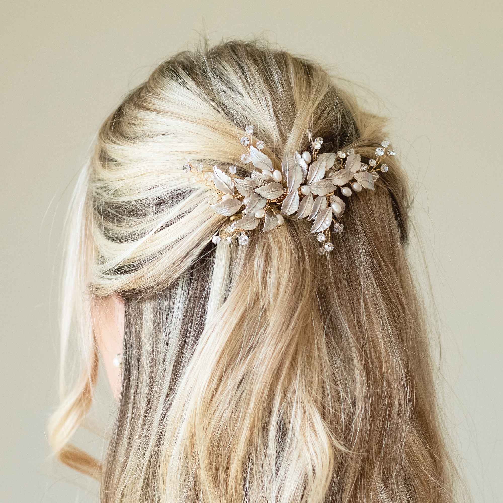 Crystal and Pearl Leaf Hair Clip