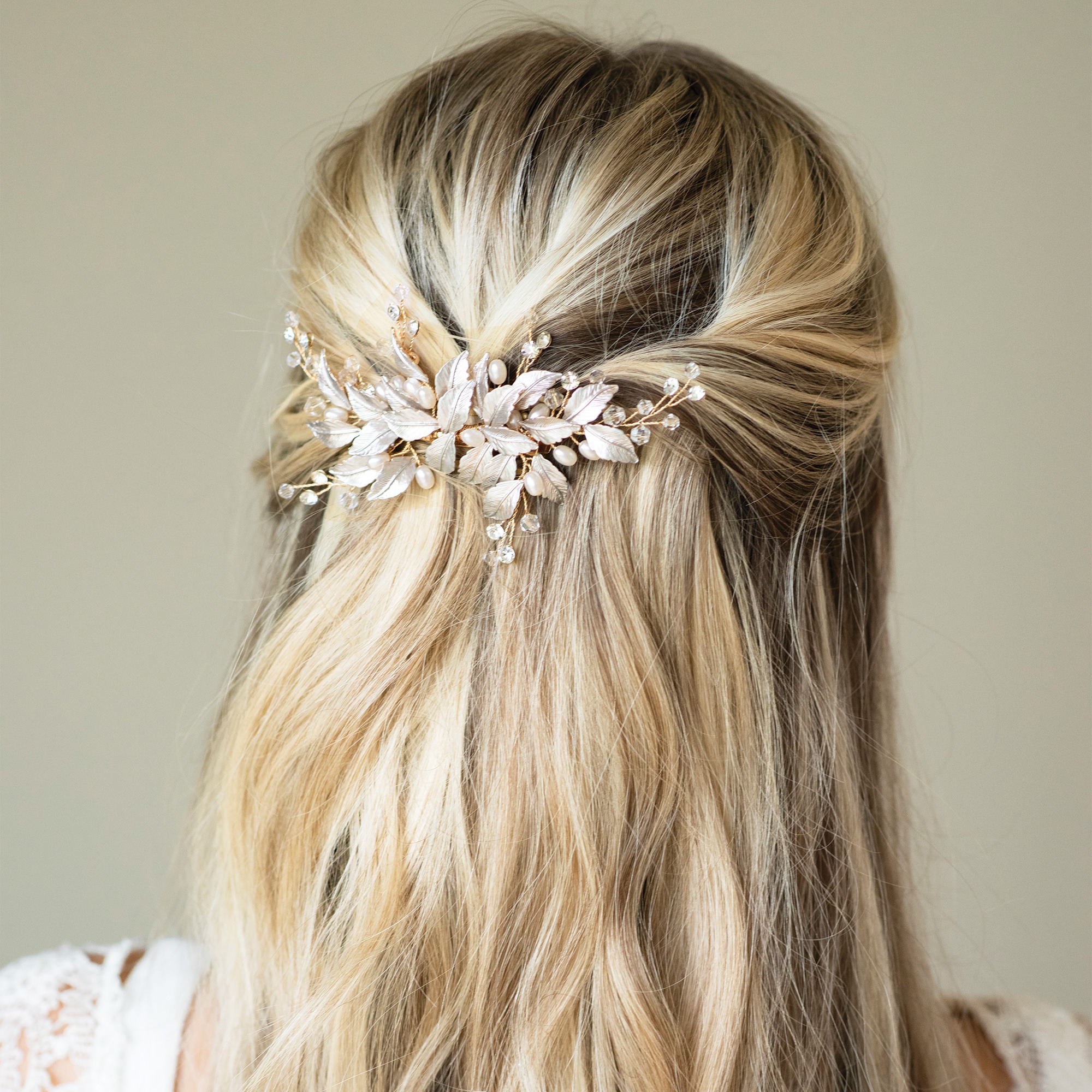 Crystal and Pearl Leaf Hair Clip