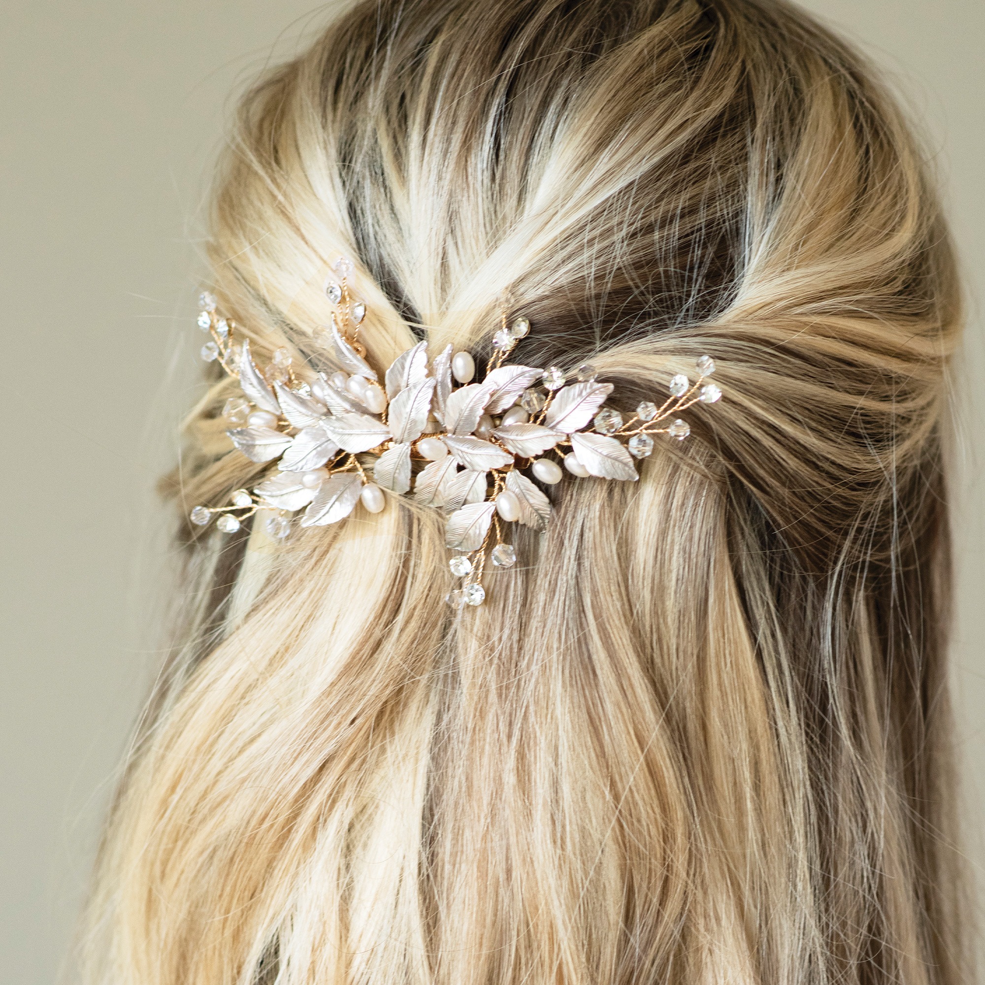 Crystal and Pearl Leaf Hair Clip