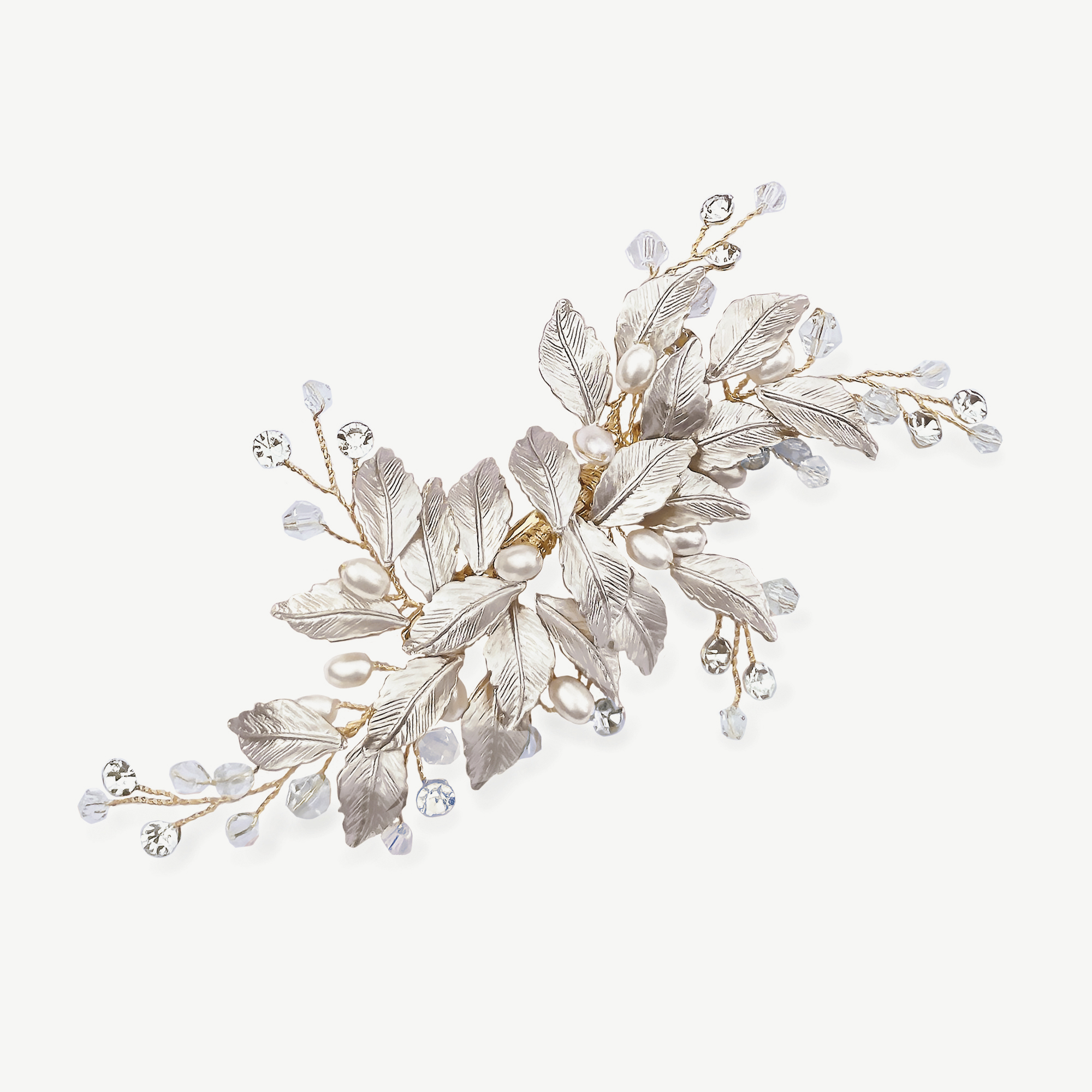 Crystal and Pearl Leaf Hair Clip
