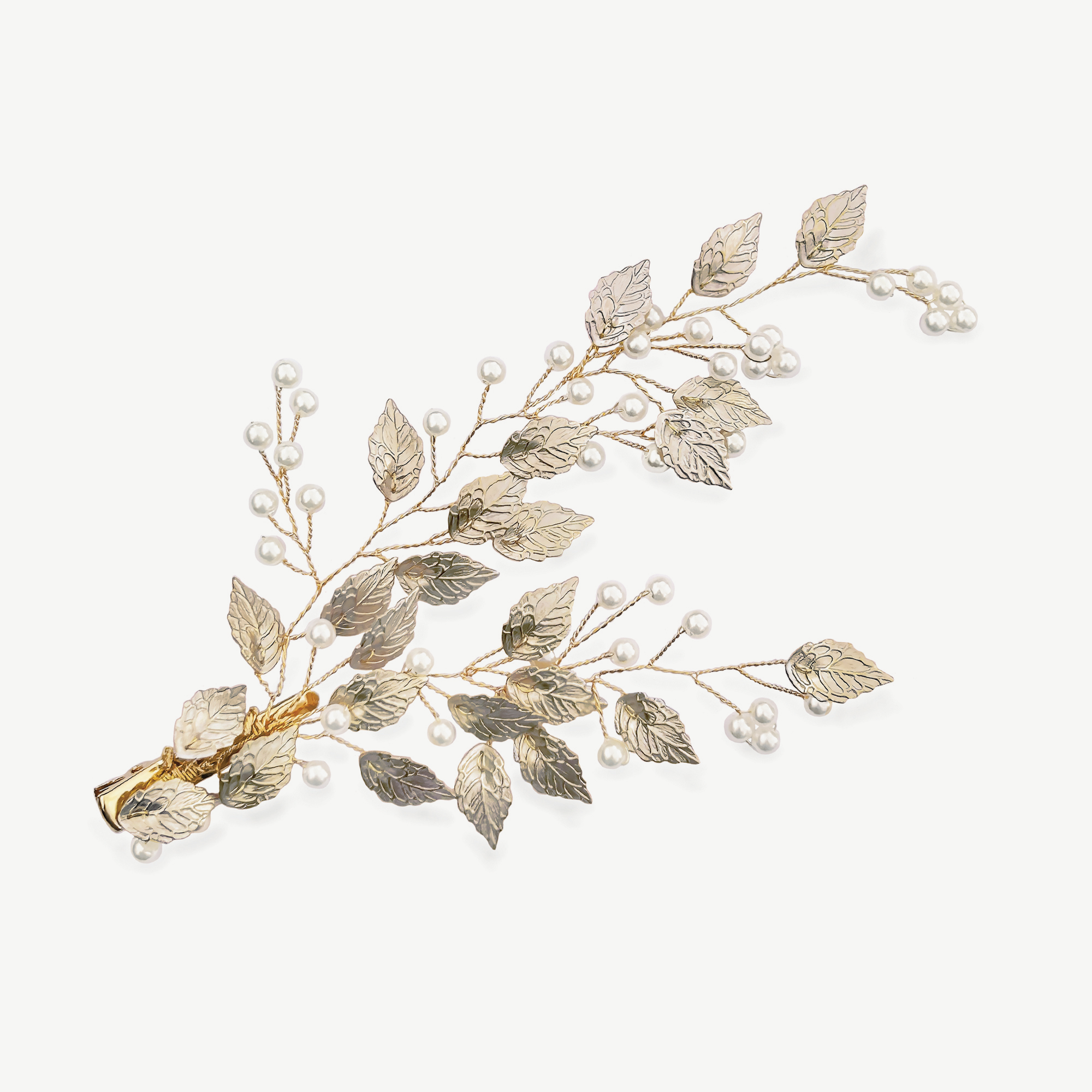 Pearl and Leaf Wedding Hair Clip – Summer Breeze gold