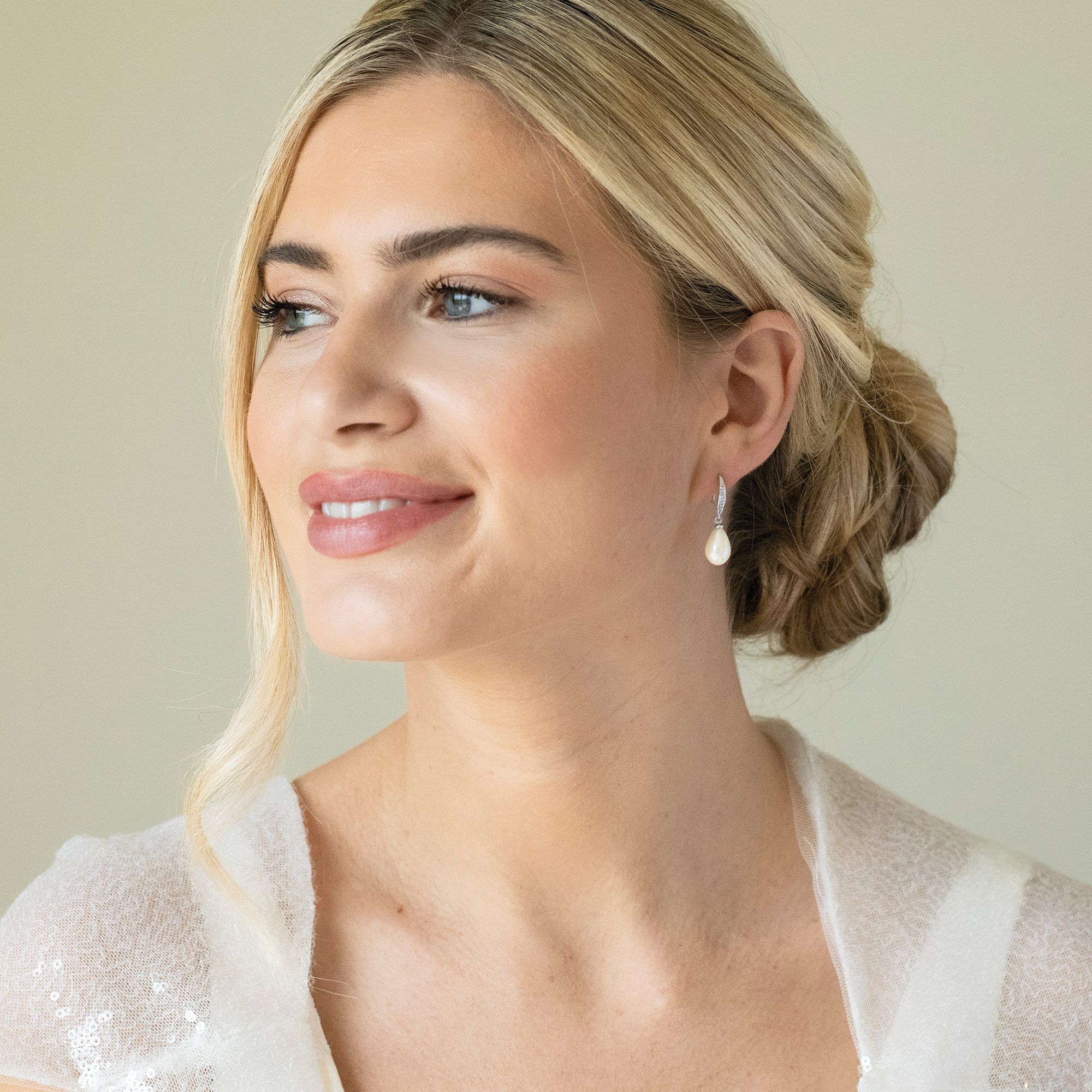 Rhodium Crystal Pearl Drop Earrings