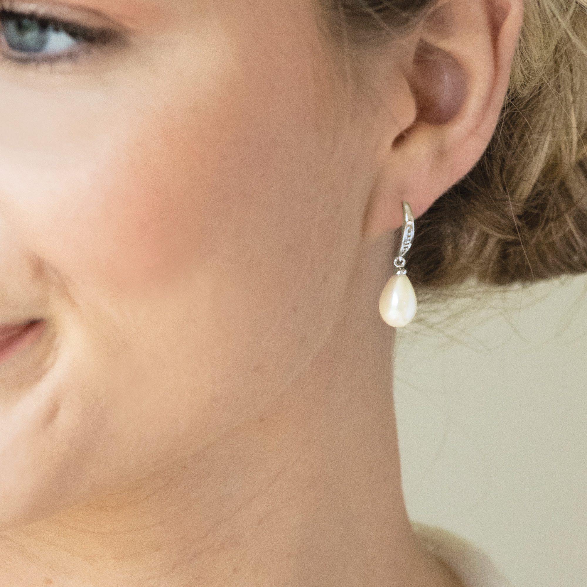 Rhodium Crystal Pearl Drop Earrings