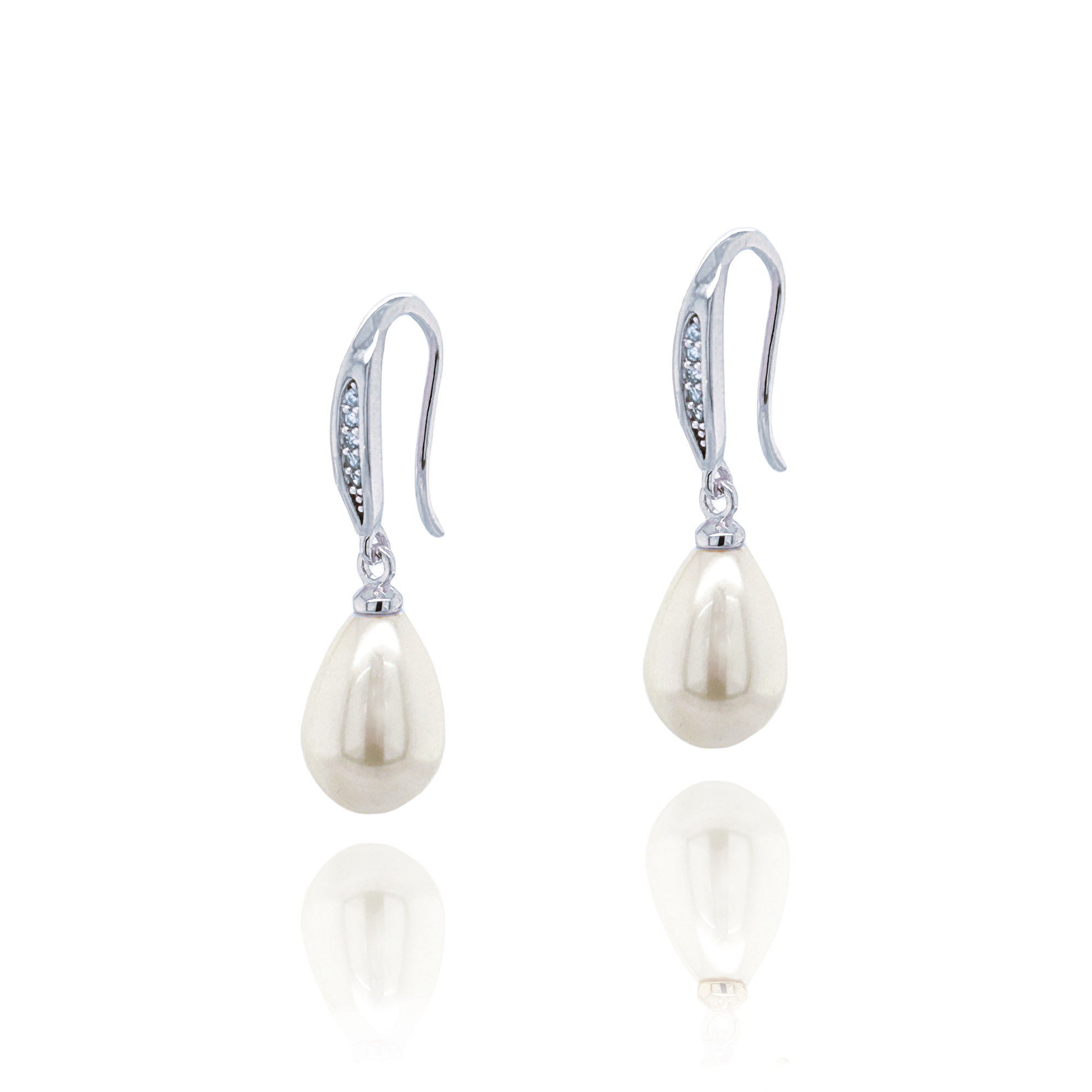 Rhodium Crystal Pearl Drop Earrings