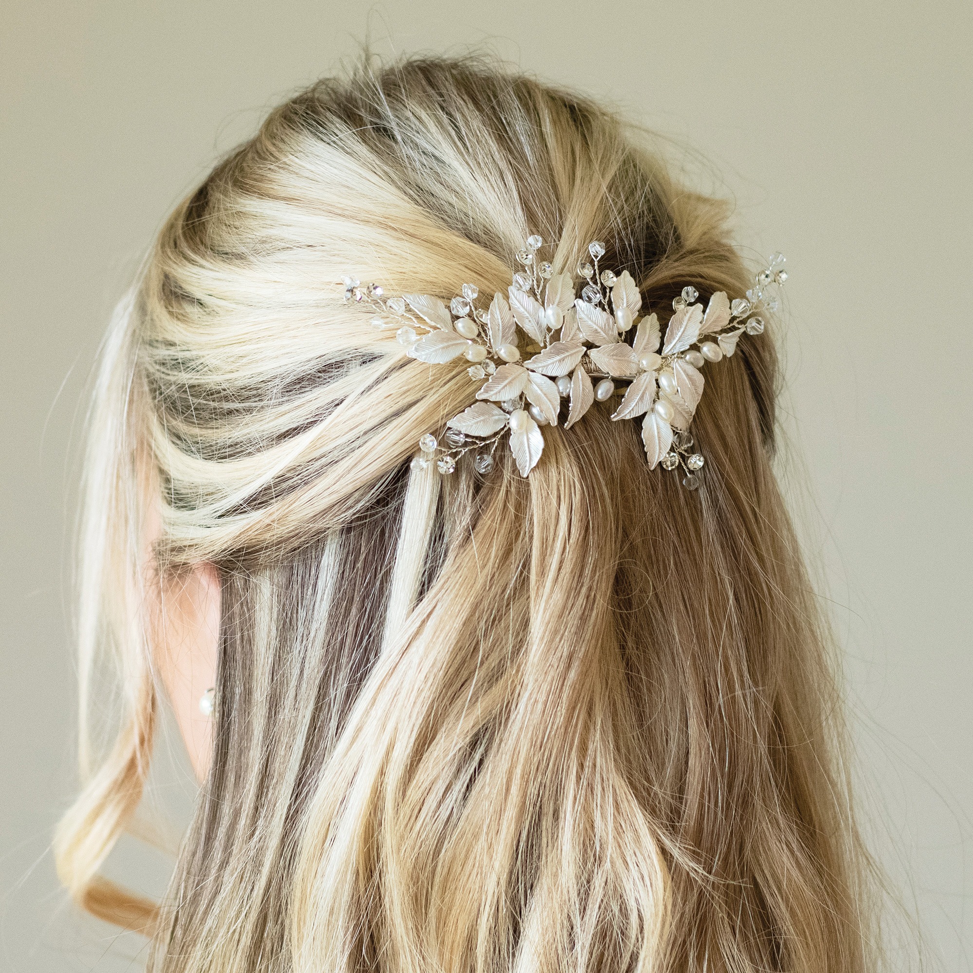 Crystal and Pearl Leaf Hair Clip