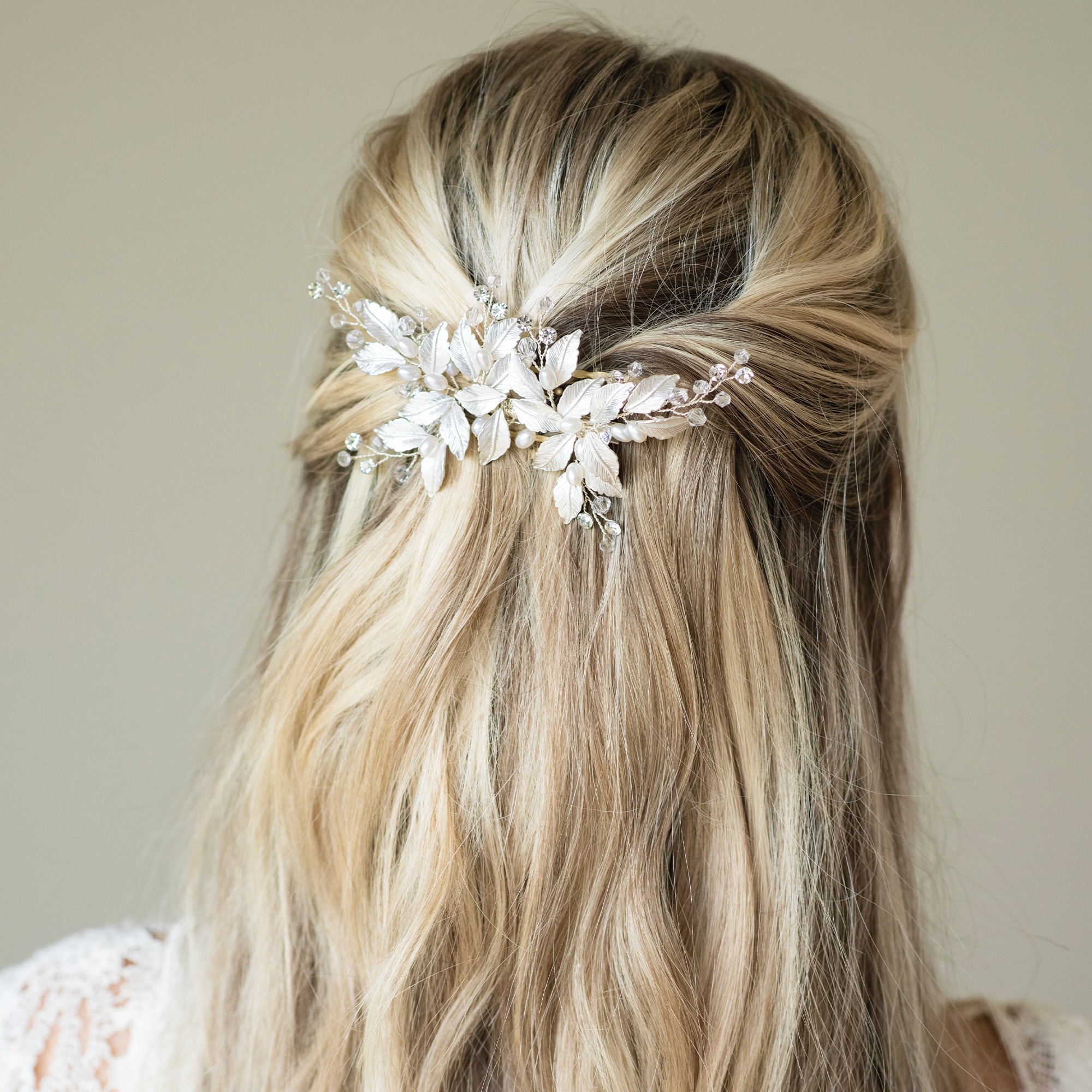Crystal and Pearl Leaf Hair Clip