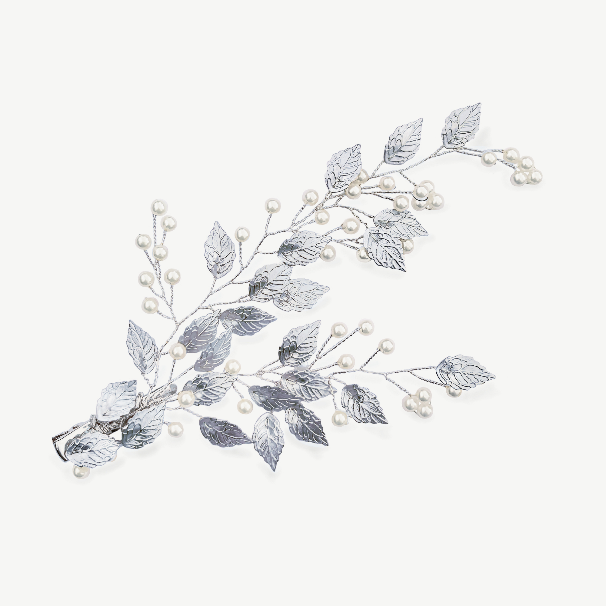 Pearl and Leaf Wedding Hair Clip – Summer Breeze silver