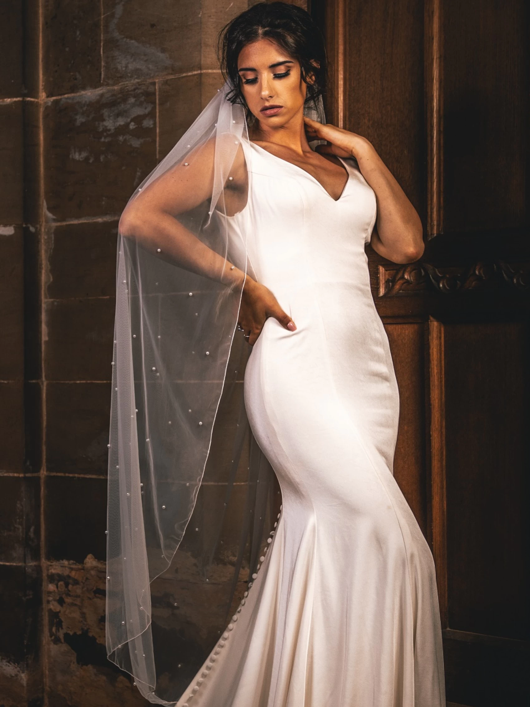 Waltz Length Pearl Veil with Pencil Edge PBV9012-150