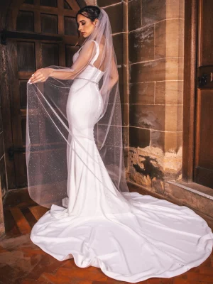 Chapel length glitter veil