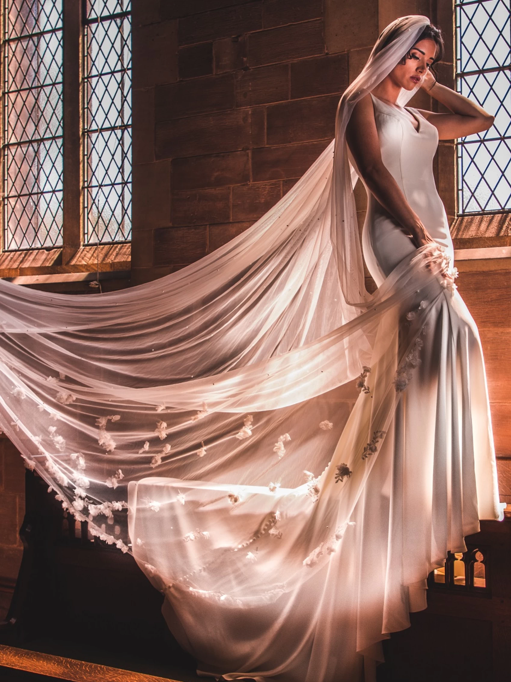 3D Flower Pearl Cathedral Veil – PBV9030